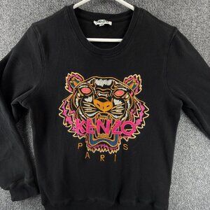 Kenzo Black Sweatshirt with Multicolor Embroidered Tiger Logo, Unisex